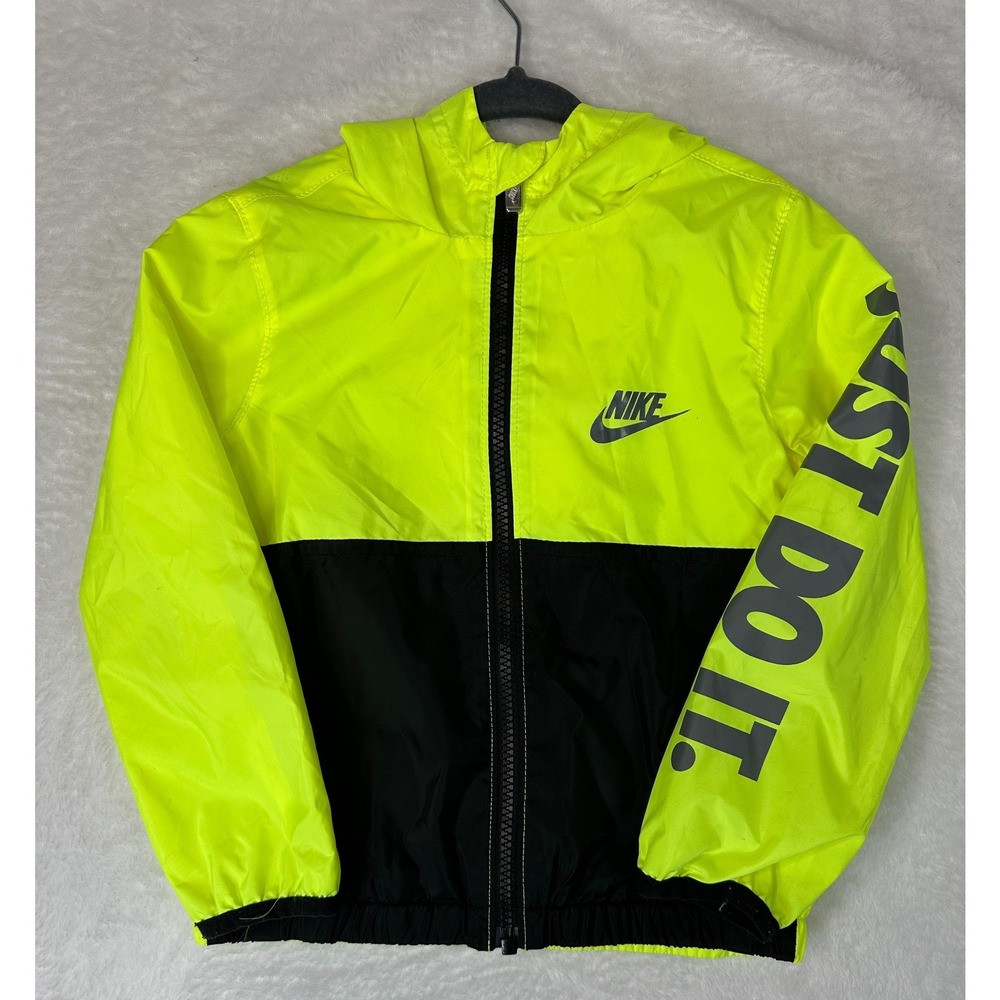 Nike Windbreaker Jacket Toddler 3T Neon Yellow Black Just Do It Zip Up